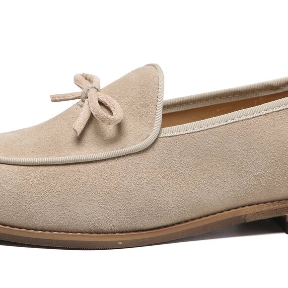 Santimon Men's US 7 - 12.5 Beige Casual Bow Loafers Flats Slip On Casual Shoes - Picture 2 of 12